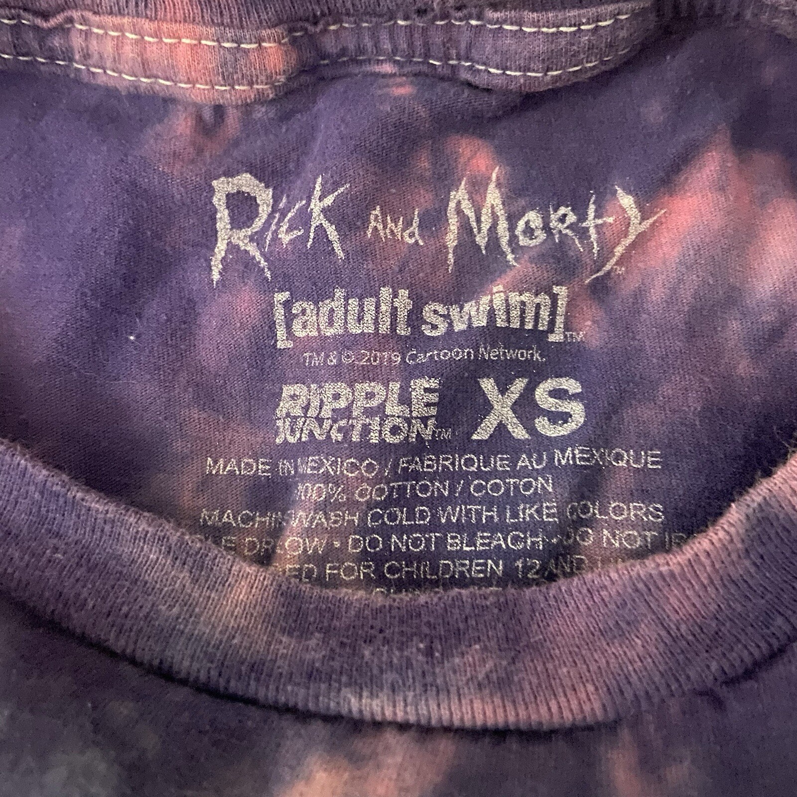 Rick and Morty Psychedelic Tie-Dye T-Shirt Size Adults XS Purple Adult Swim