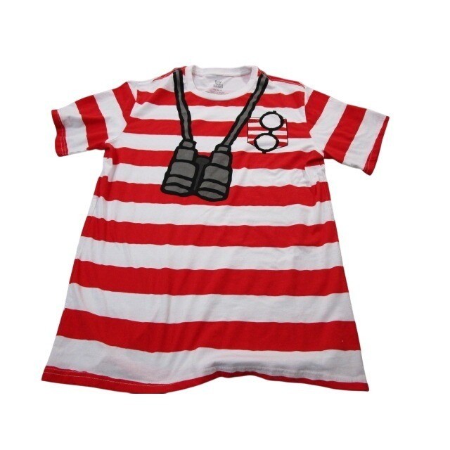 Wheres Waldo T-Shirt Mens Large Red White Striped Costume Graphic Short Sleeve