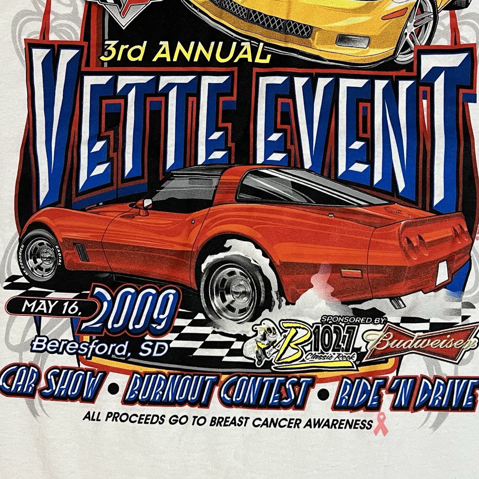 Hanes Chevy Corvette Vette Classic T-Shirt Race Cars Graphic Tee Mens Size L