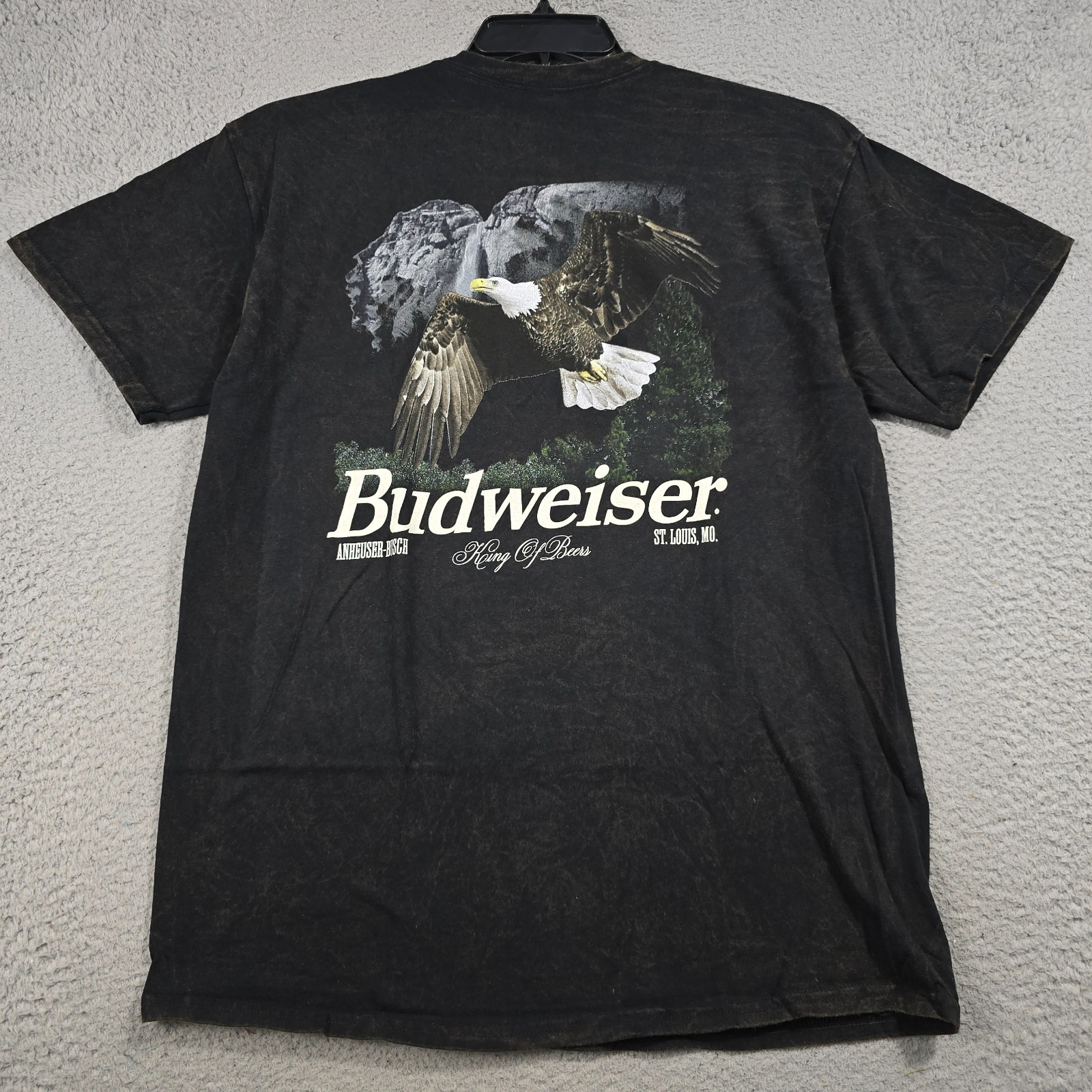 Budweiser Beer Shirt Mens Large Black Distressed Eagle Brew Dive Bar Retro NWT