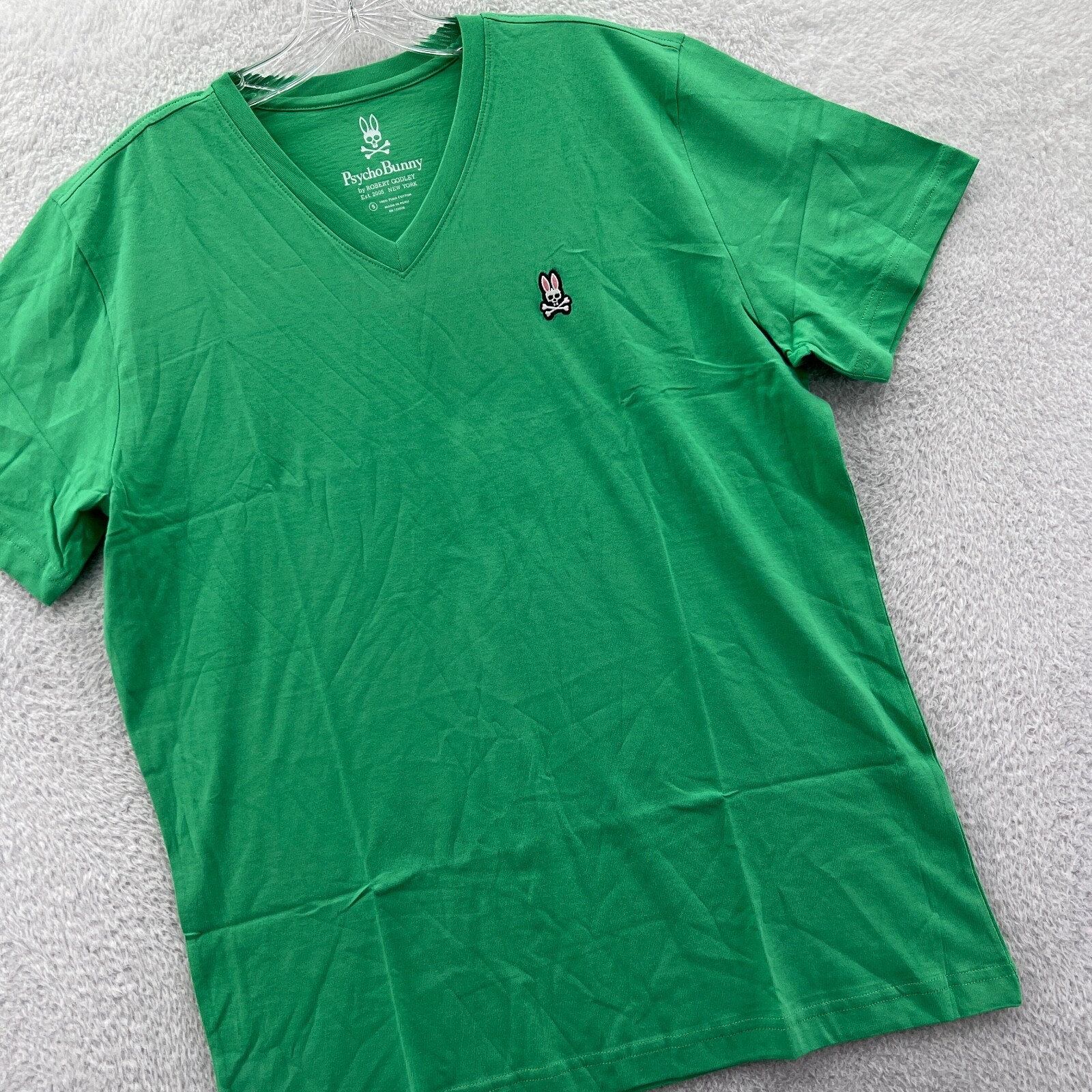 New Psycho Bunny Shirt Mens Large Green Classic Logo Top V Neck Preppy Tee B27