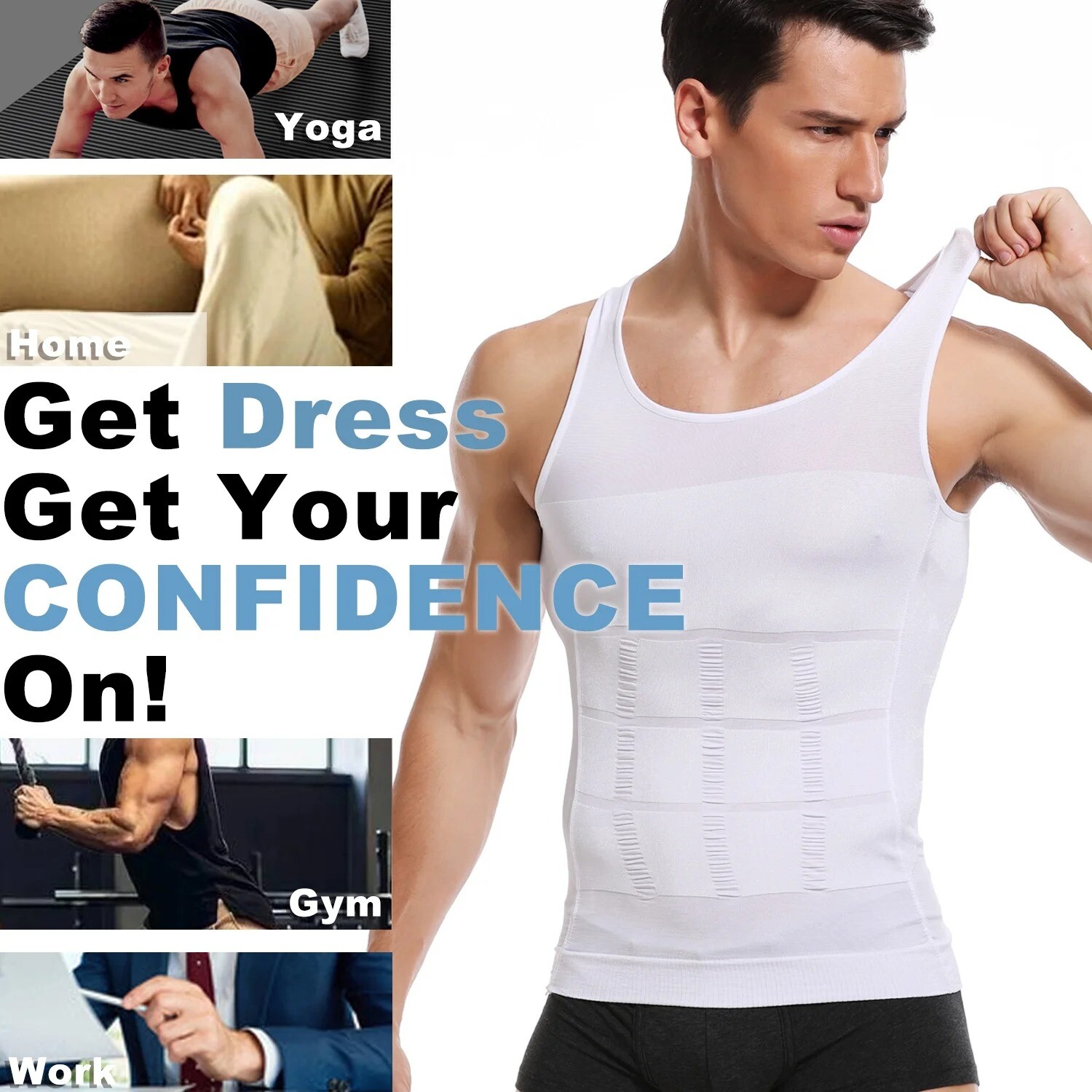 3 Pack Men&rsquo;s Compression Shirt Slimming Body Shaper Vest Tummy Control Shapewear
