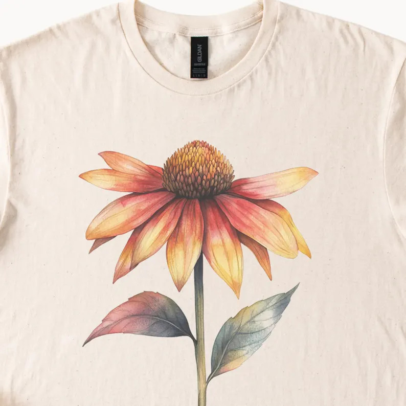 Watercolor Coneflower Comfort Tee Floral Nature Plant Graphic