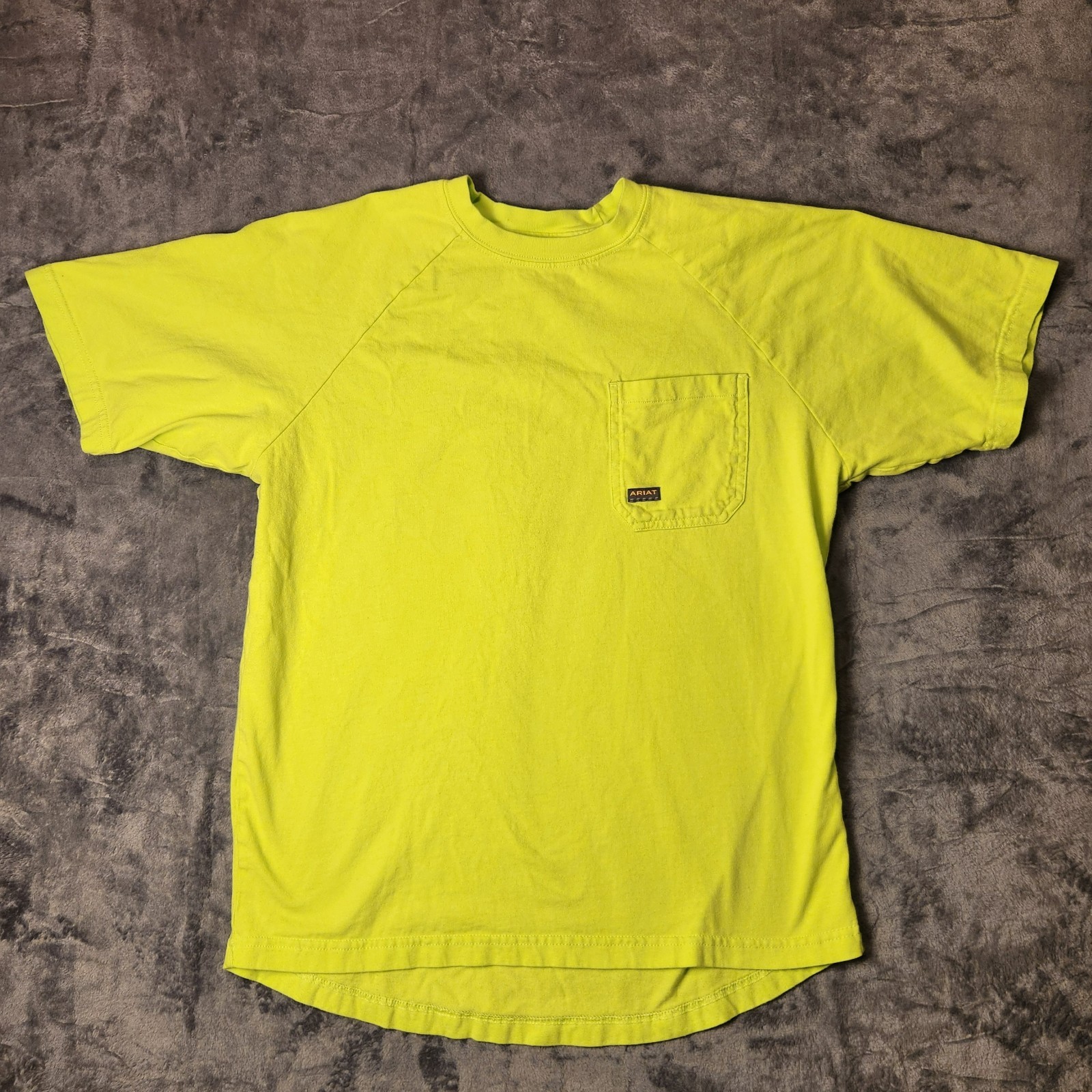 Ariat Rebar Cotton Strong Men T Shirt Safety Yellow Workwear Pocket Tee Raglan