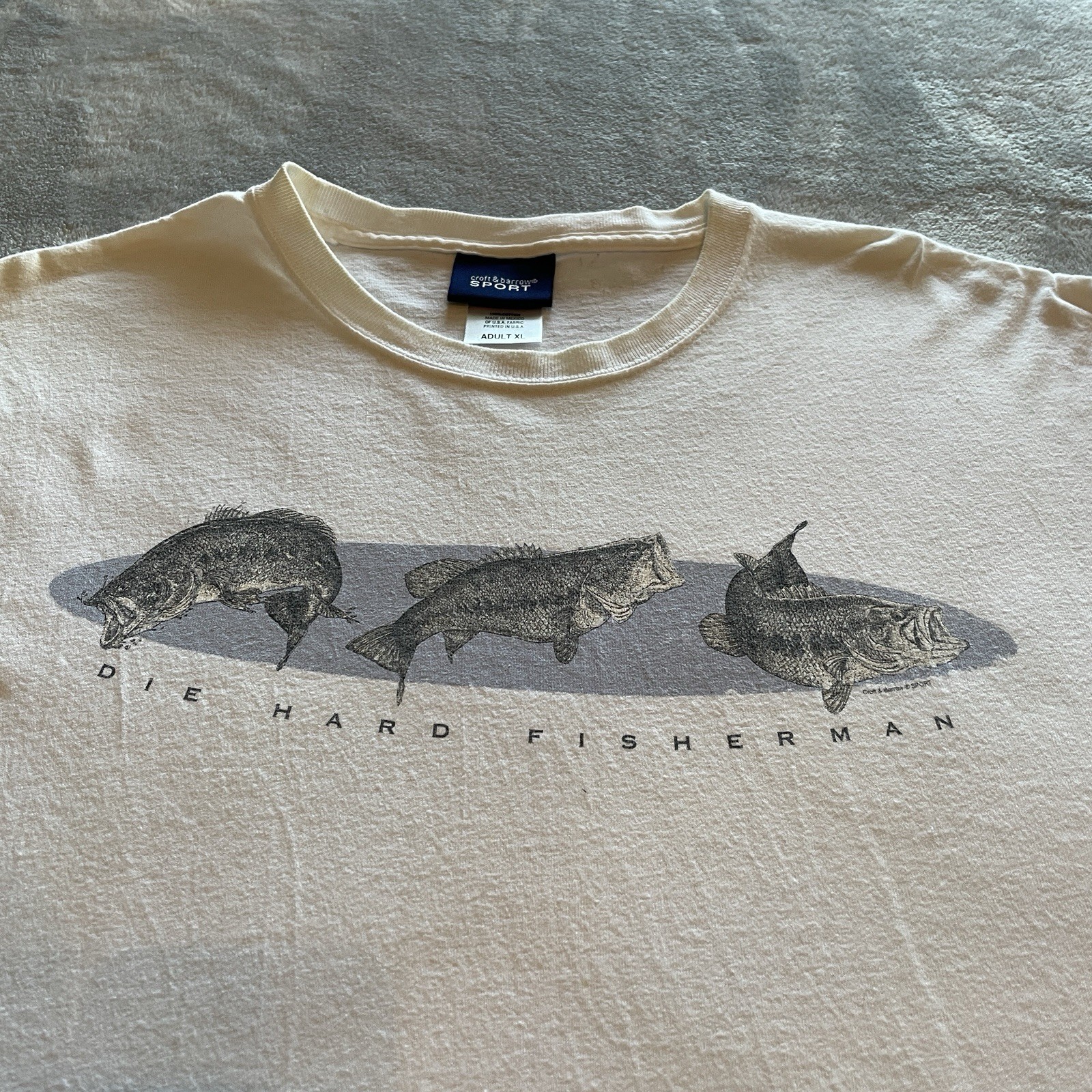 Bass Fishing T-Shirt Men’s XL “Die Hard Fisherman” Dad Lake Beach Fish Outdoors