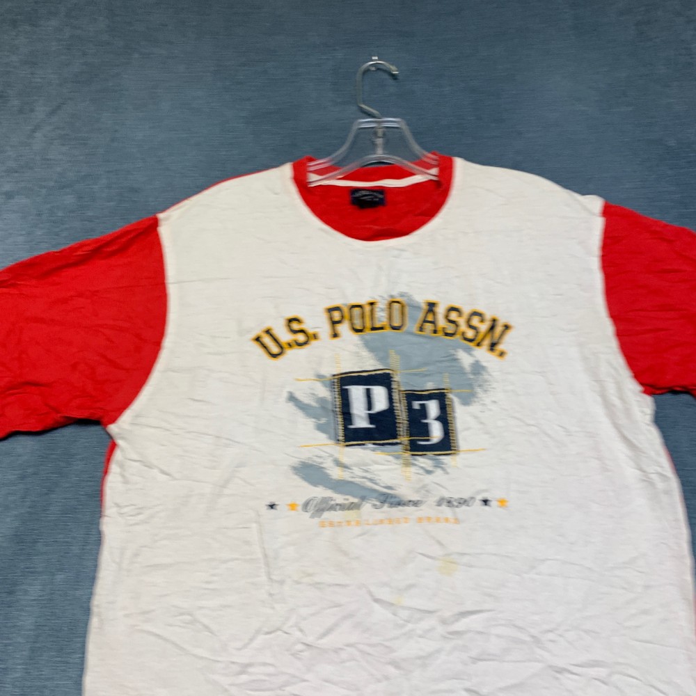 U.S. Polo Assn. T Shirt Mens Large White Red Cotton Crew Neck Graphic Print Tee