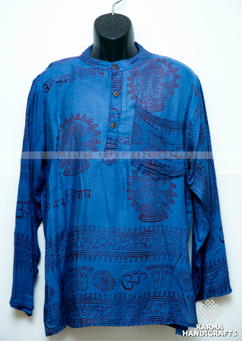 M-XXL NEW Boutique Om Hippie Yoga Top Meditation Blue Kurtha Shirt Unisex Nepal