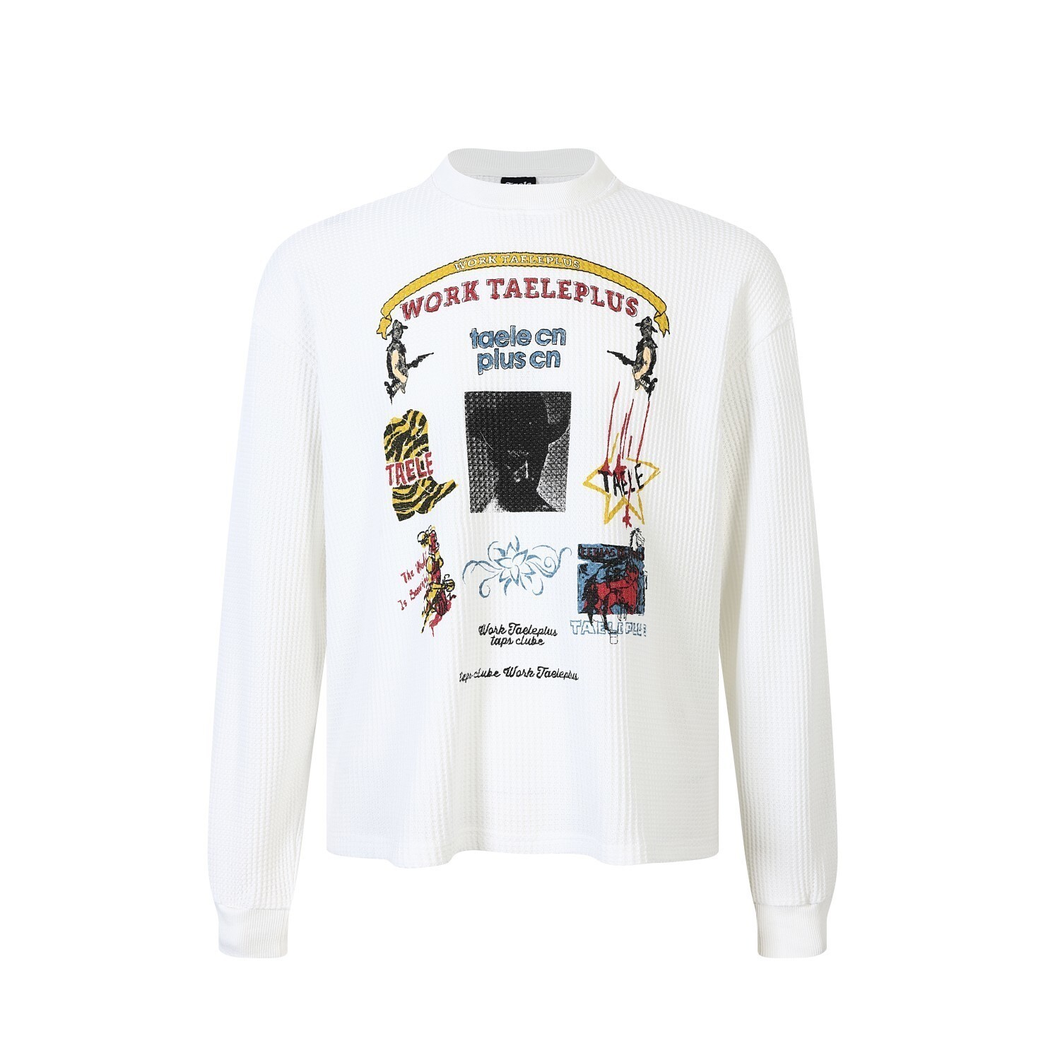 Men&rsquo;s Work Taeleplus Waffle Knit Long Sleeve Tee Streetwear Y2K Graphic White