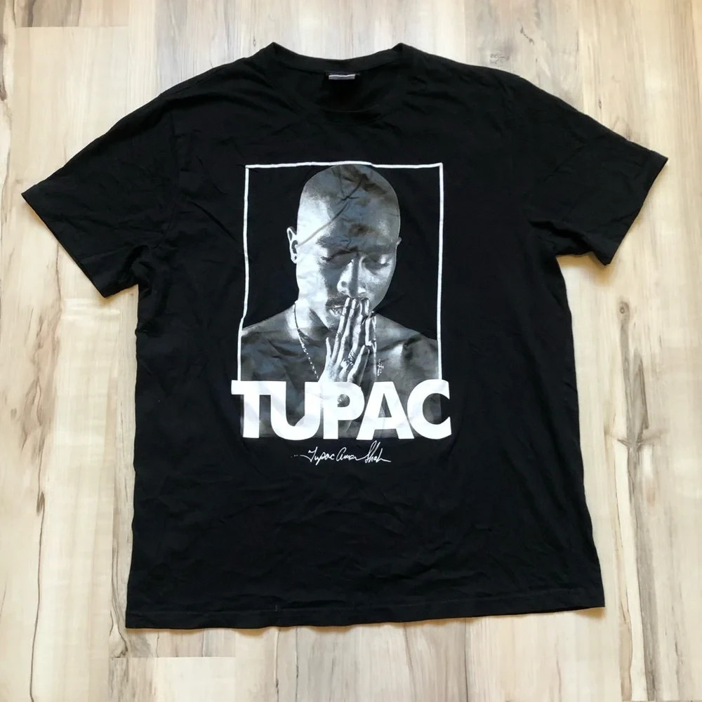 2PAC Tupac Amaru Shakur Black Graphic Short Sleeve Tee Shirt 100% Cotton Large