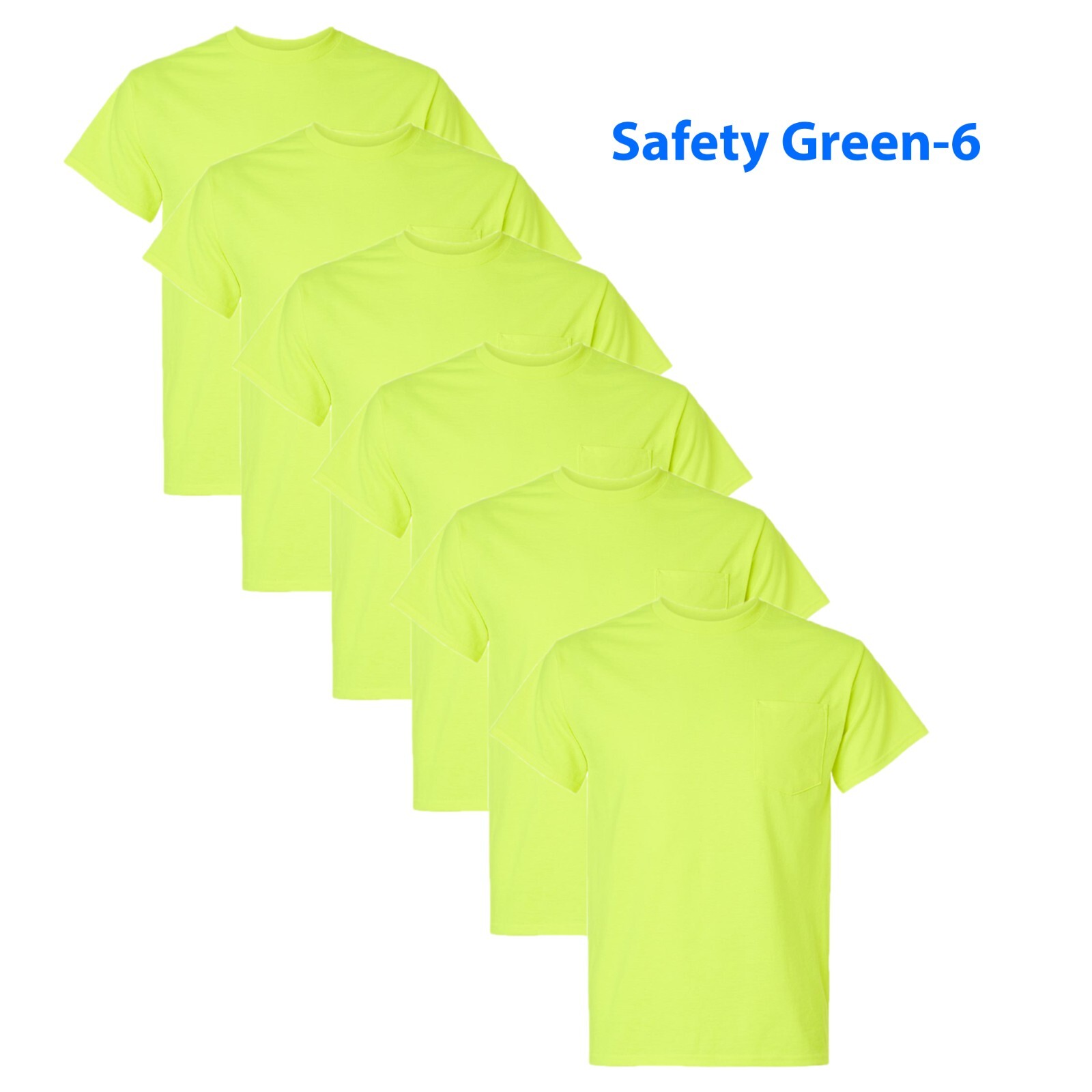 Safety Green Pocket T-Shirt Work Reflective 6 Pack Gildan Ultra Cotton – 2300