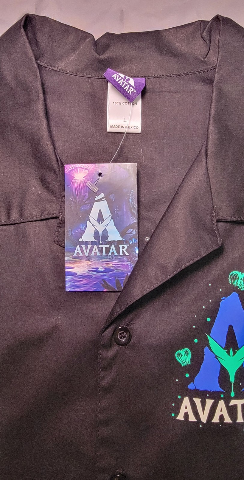 Avatar Pandora Camp Shirt Men Large Black Button Front Disney World Animal…