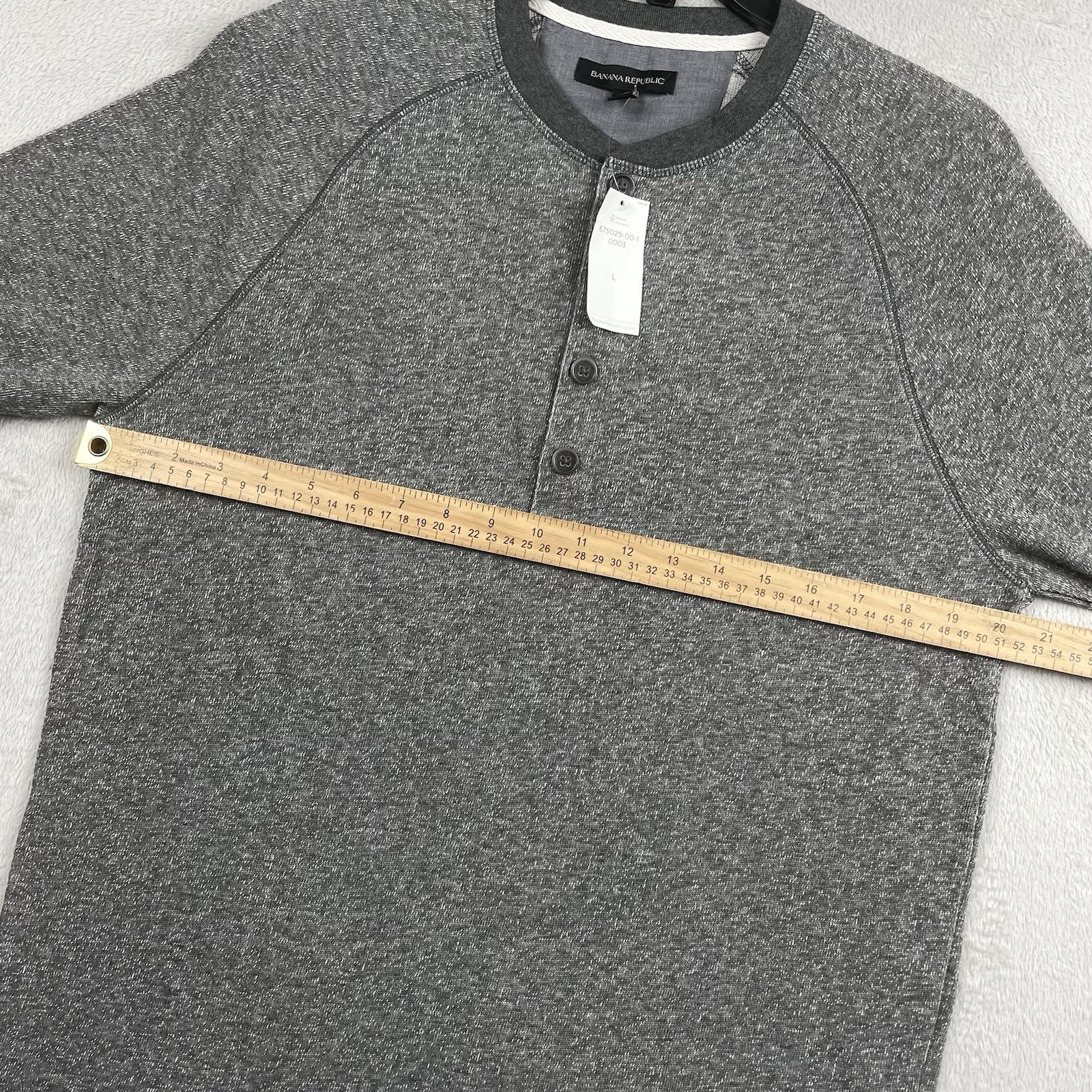 New Banana Republic Henley Shirt Mens Large Heather Gray Long Sleeve Preppy NWT