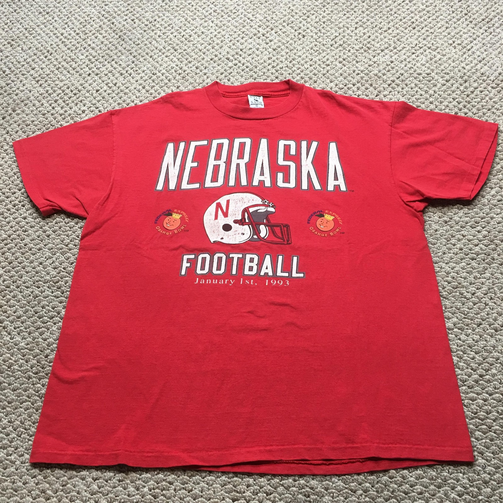 Vintage 90s Nebraska Cornhuskers T-Shirt Mens XL Red Galt Sand Orange Bowl