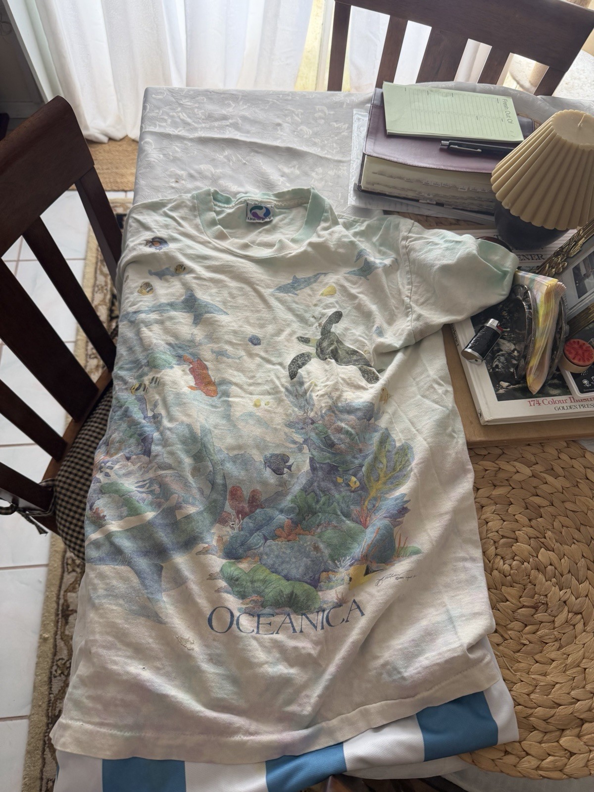 Vintage Liquid Blue T-Shirt Oceanica Ocean Animals AOP Single Stitch 1993