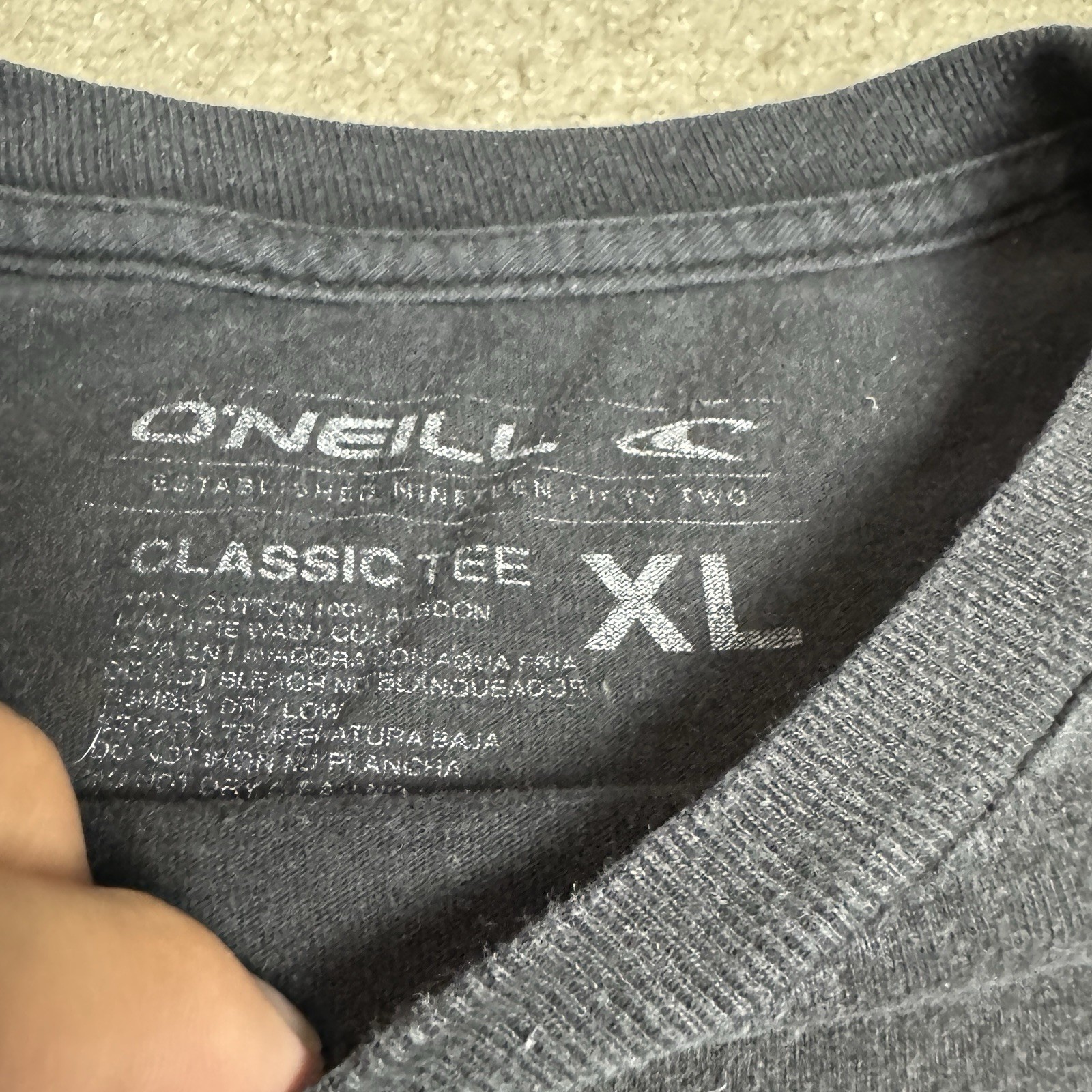 O Neill Mens Crew Neck T Shirt Classic Fit XL Black Faded