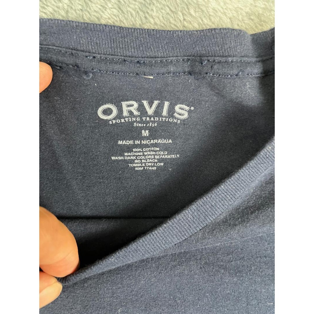 Orvis Men&rsquo;s Navy Blue Fish Graphic T-Shirt Medium 100% Cotton Fishing Tee *