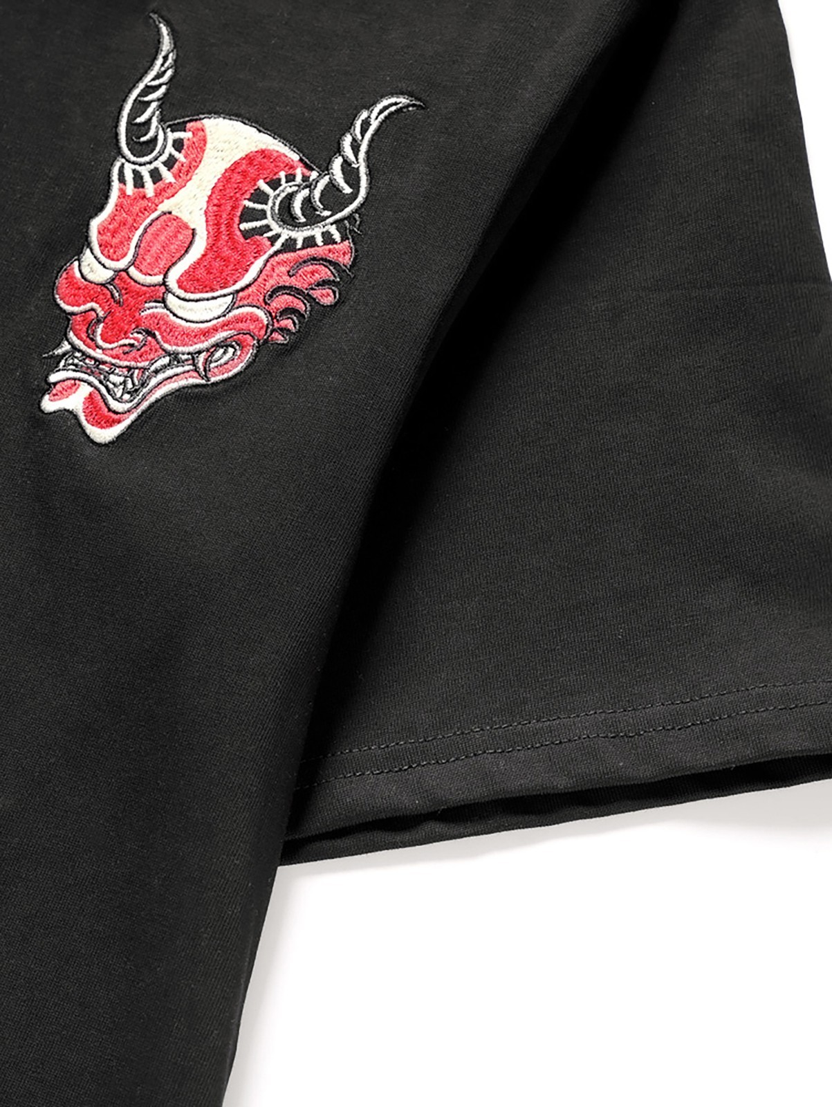 Niepce Red Demon Embroidered Tee Japanese Streetwear T-Shirt for Men