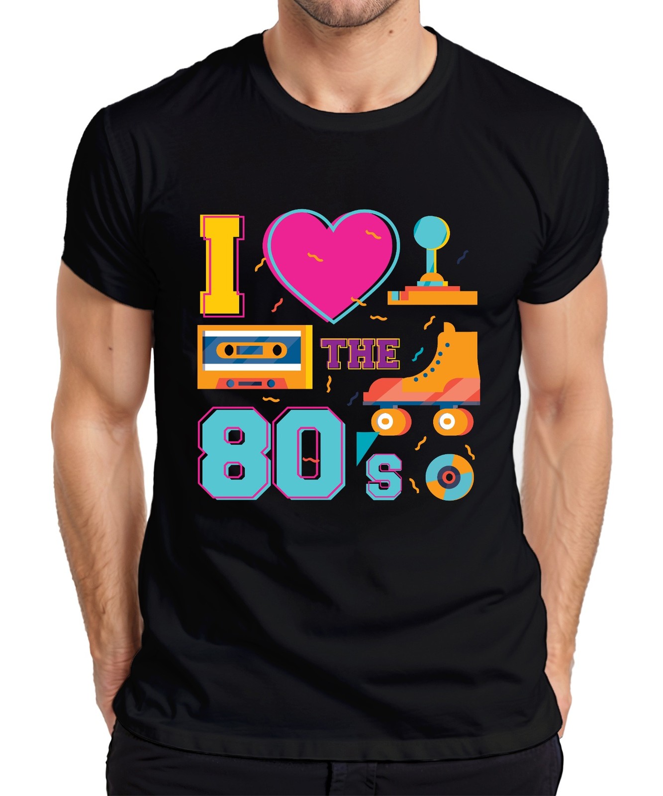 I ♥ THE 80&rsquo;s Retro 80s Nostalgia Roller Skates Cassette Disco Party Men&rsquo;s T-Shirt