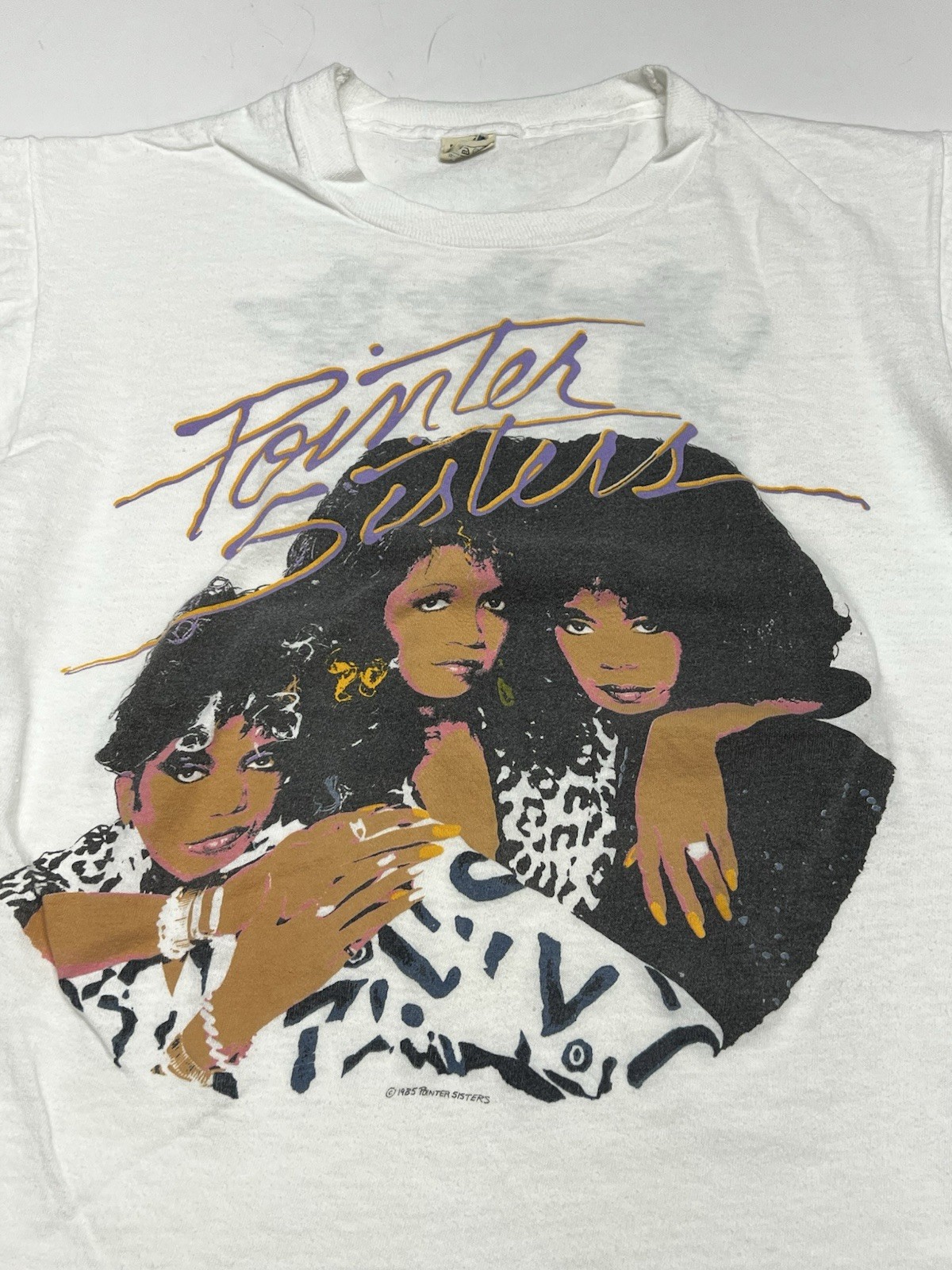 Vintage 80s Pointer Sisters 1985 Concert Tour Band Tee Tshirt Screen Stars L VTG