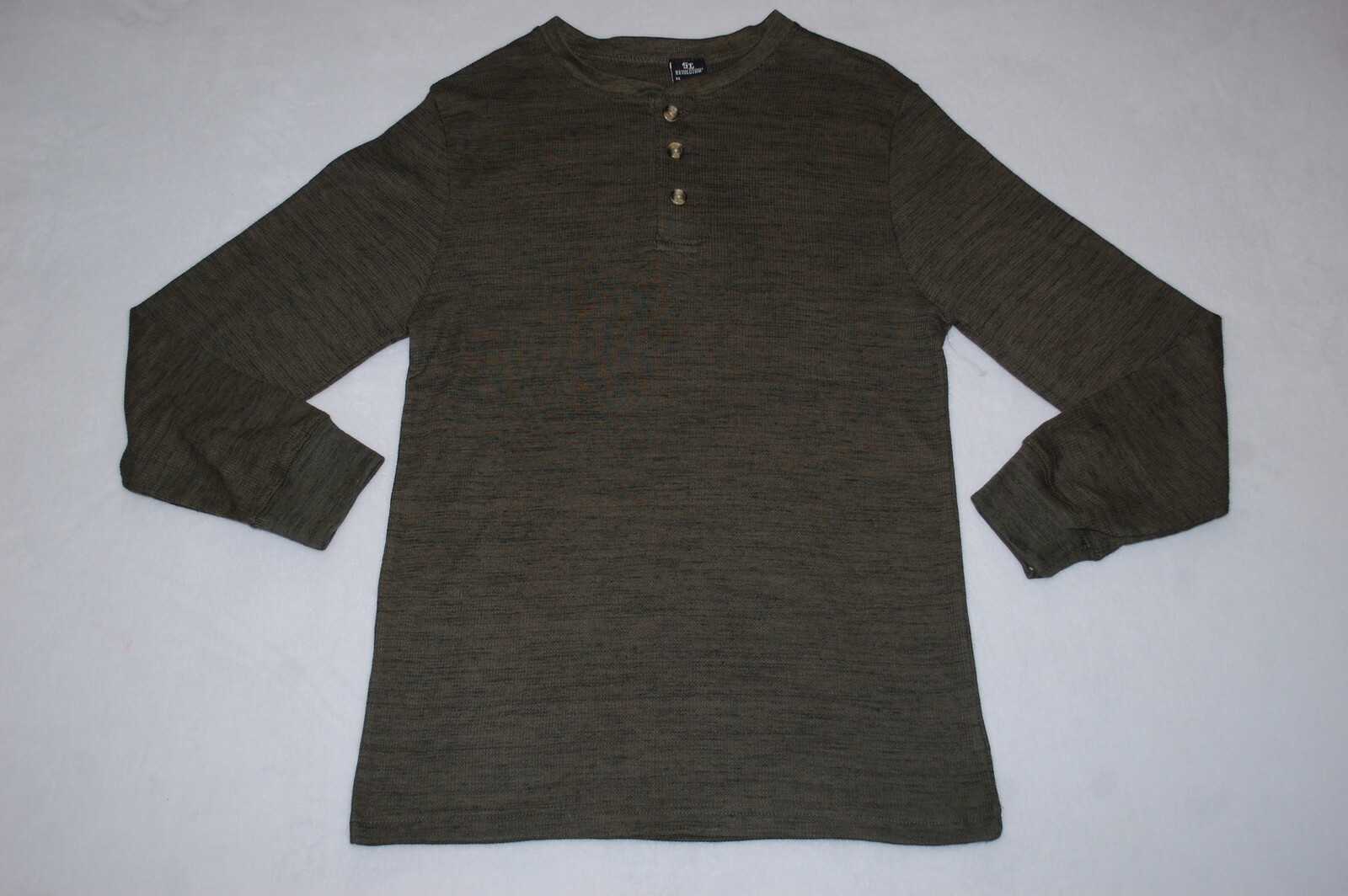 Mens L/S Tee Shirt DARK GREEN MARLED Waffle Knit HENLEY Size 2XL 50-52
