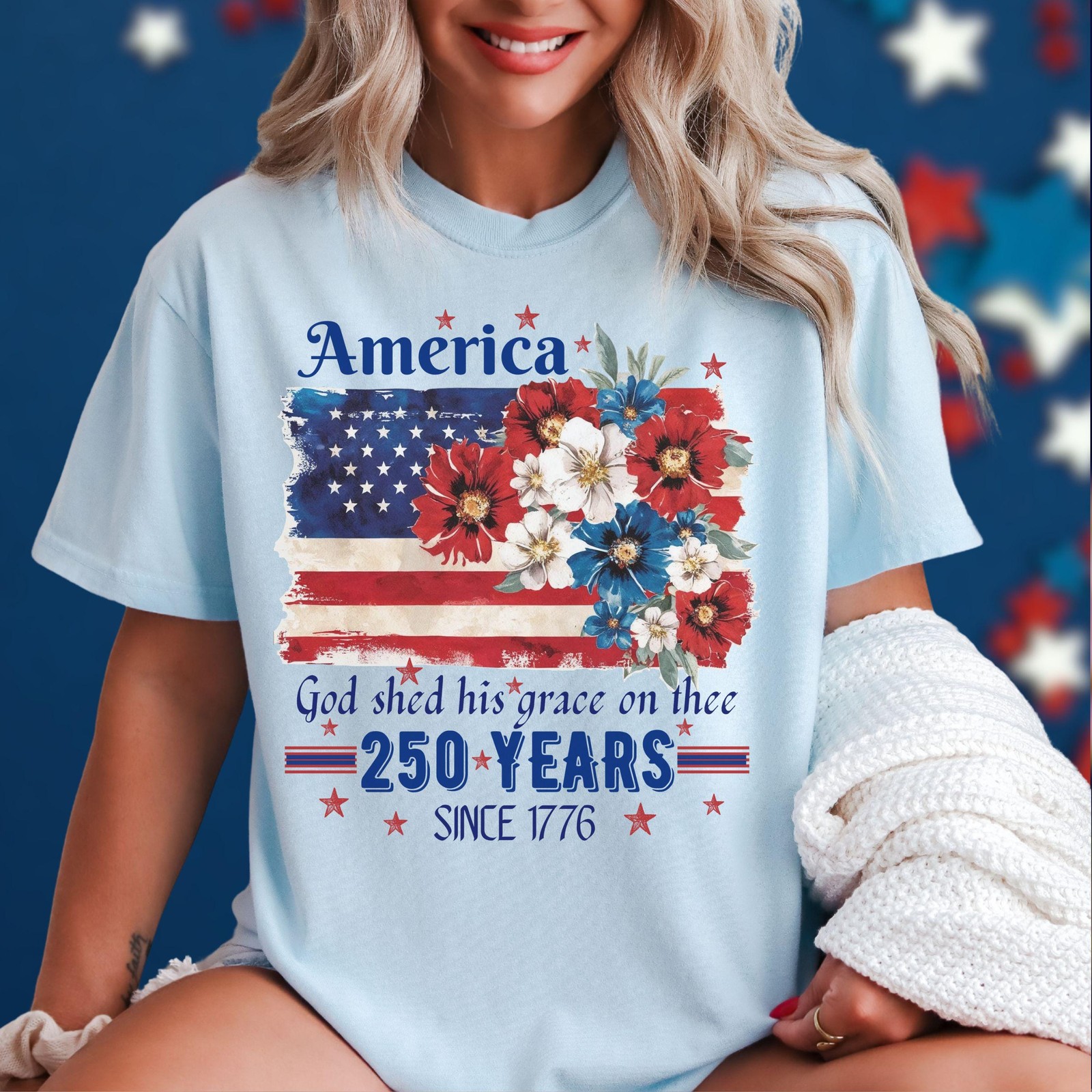 America 250 Years Flag Floral Graphic tshirt, Celebrate 250th Anniversary Patrio