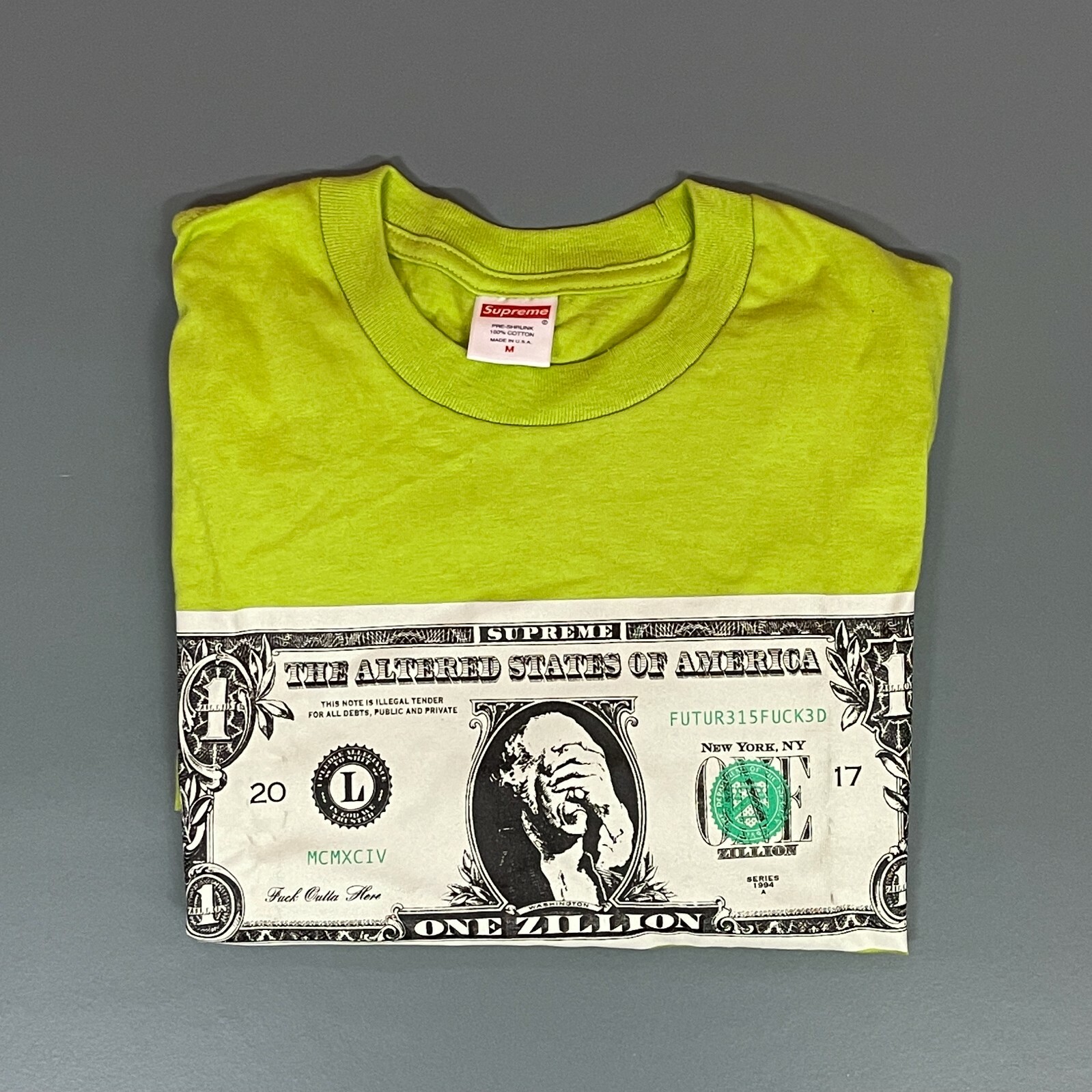 DS Supreme FW17 Dollar Tee Size M Lime Green Graphic Logo Auth T Shirt New Bogo