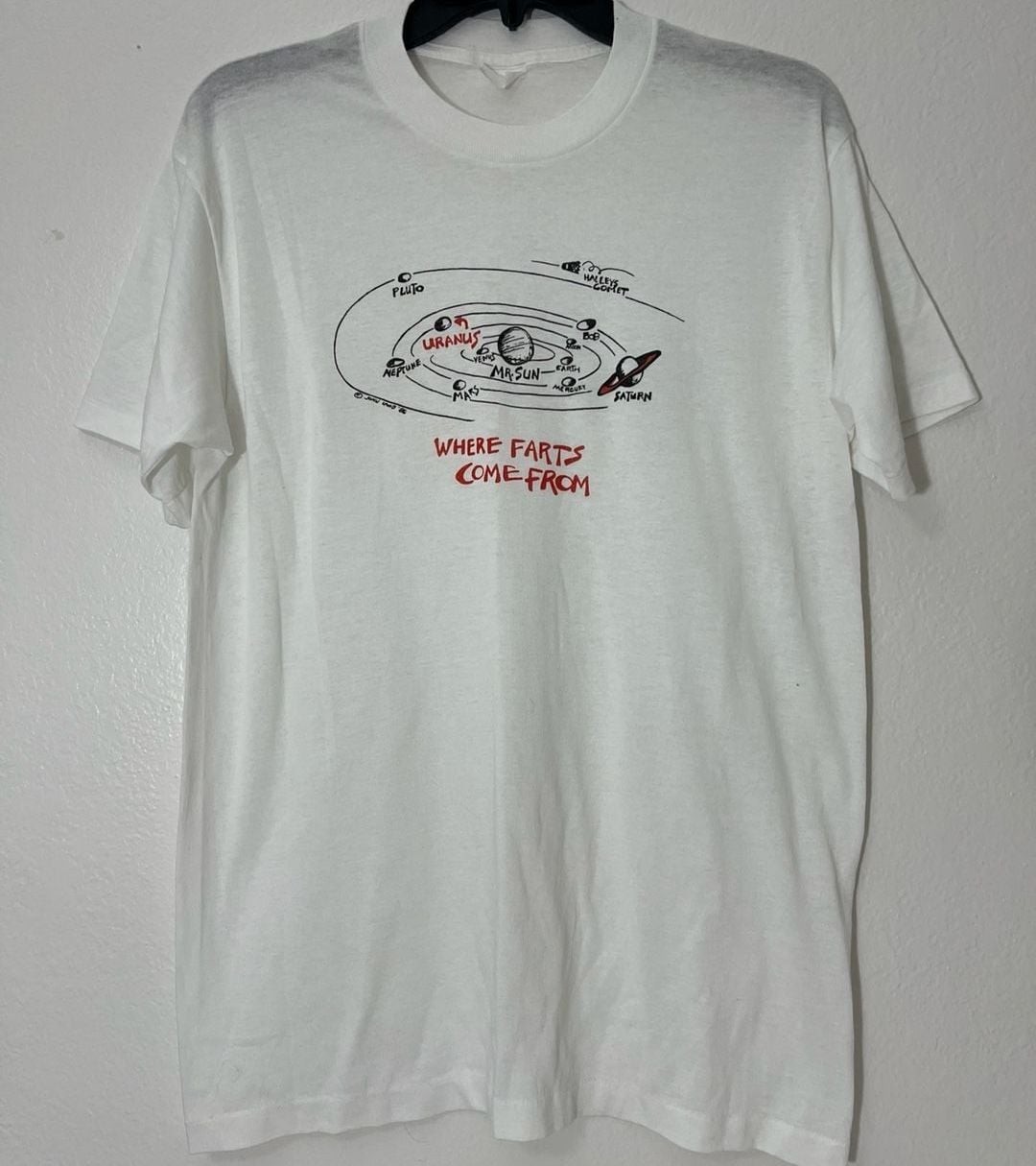 Vintage 1986 John Lund Uranus Where Farts Come From Solar System T-Shirt