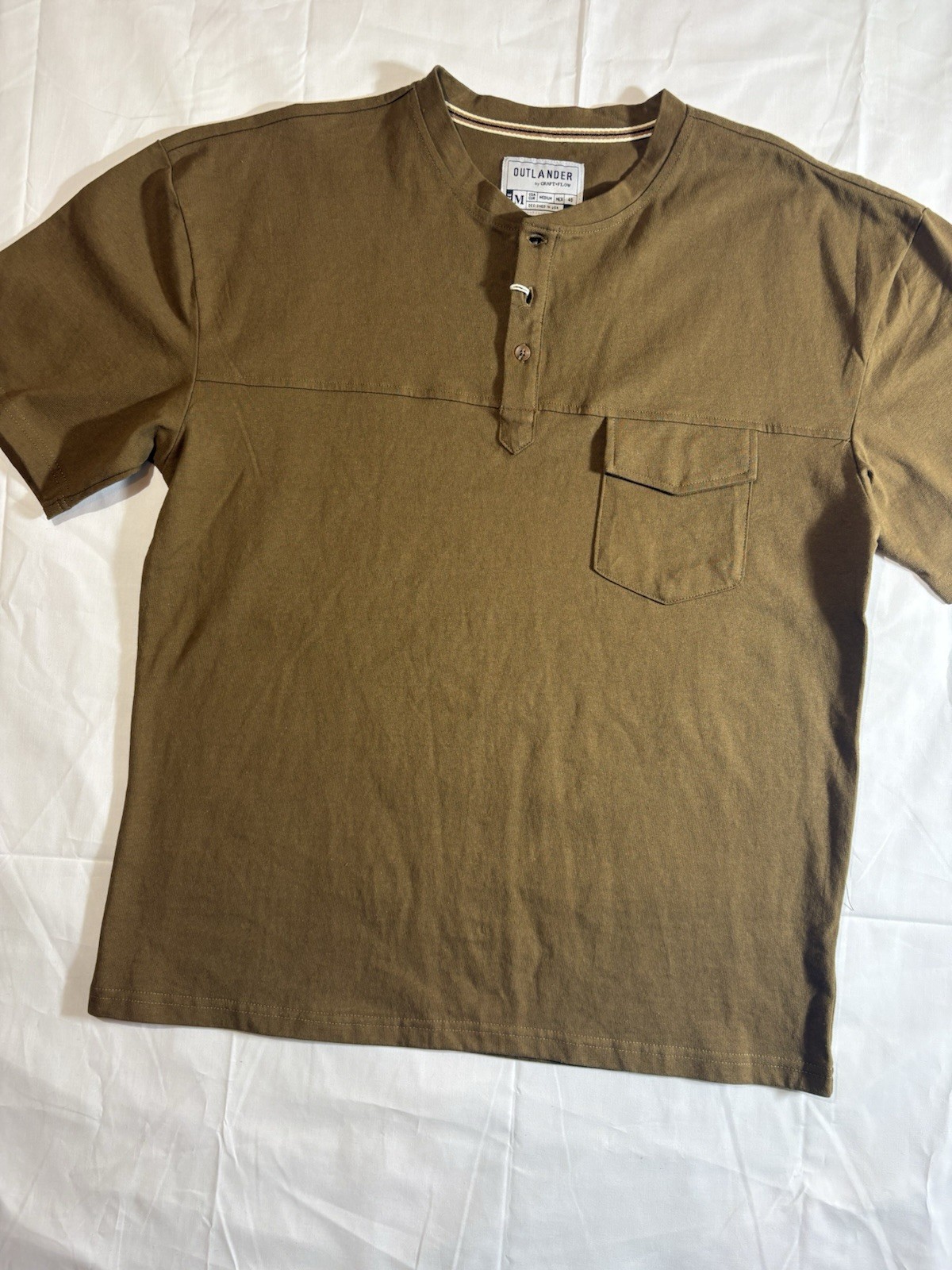 Outlander Men&rsquo;s Brown Solid Henley Neck Short Sleeve Pocket T-Shirt, M Regular