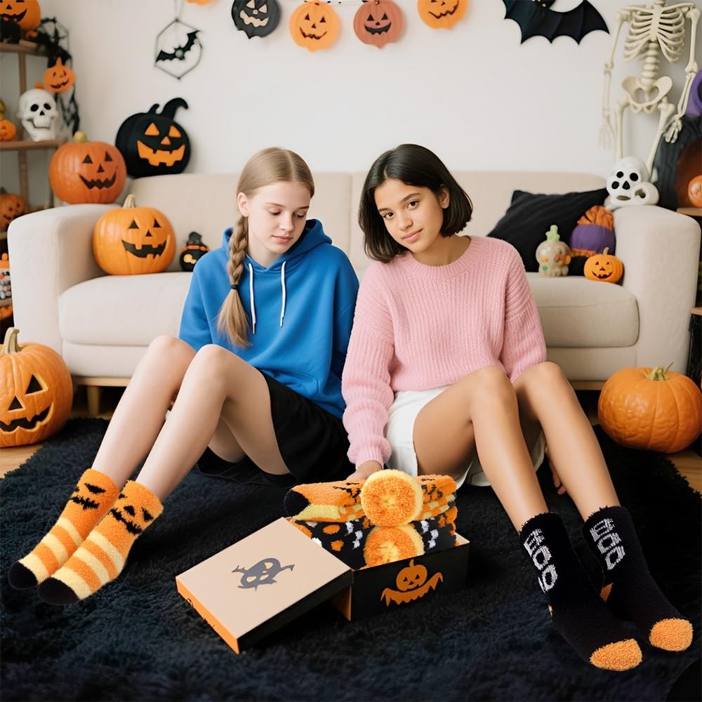 3 Pairs Halloween Fluffy Socks Women Men Cozy Fuzzy Winter Warm Supplies