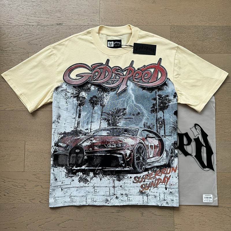Brand New Godspeed Make vintage white printed sports cars Tee Mens T-shirt