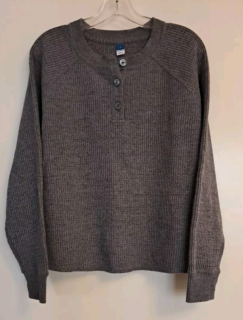 Old Navy Men’s Long Sleeve Waffle Knit Thermal T-Shirt Gray Med Warm Winter Fun
