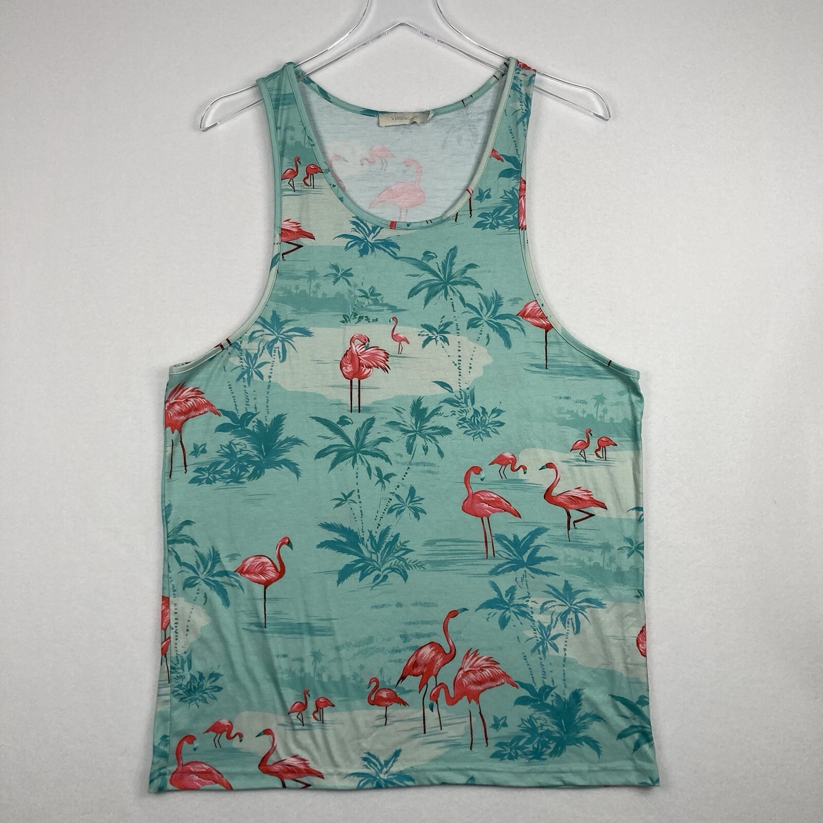 VIVI Fashion Tank Top Men’s Small Aqua Coral Flamingo Pattern Tropical Miami