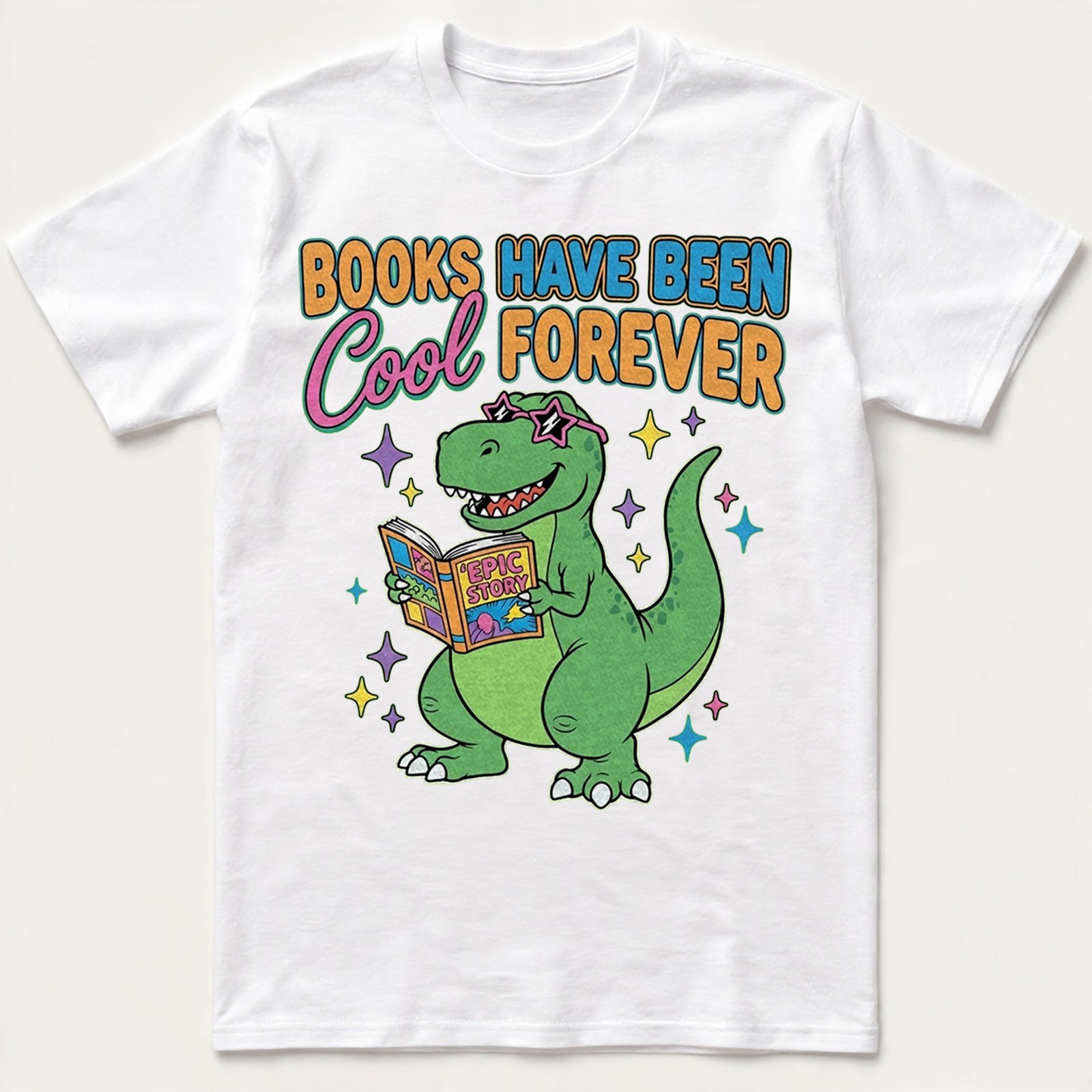 Books Have Been Cool Forever T-Shirt Funny Dinosaur Reading T-Rex Kids Gift
