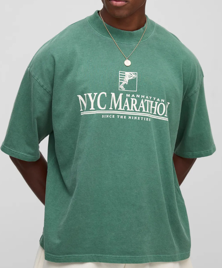 Boohoo Man Men&rsquo;s Oversized Boxy NYC Marathon Leisure Wash T-Shirt Forest Sz XS