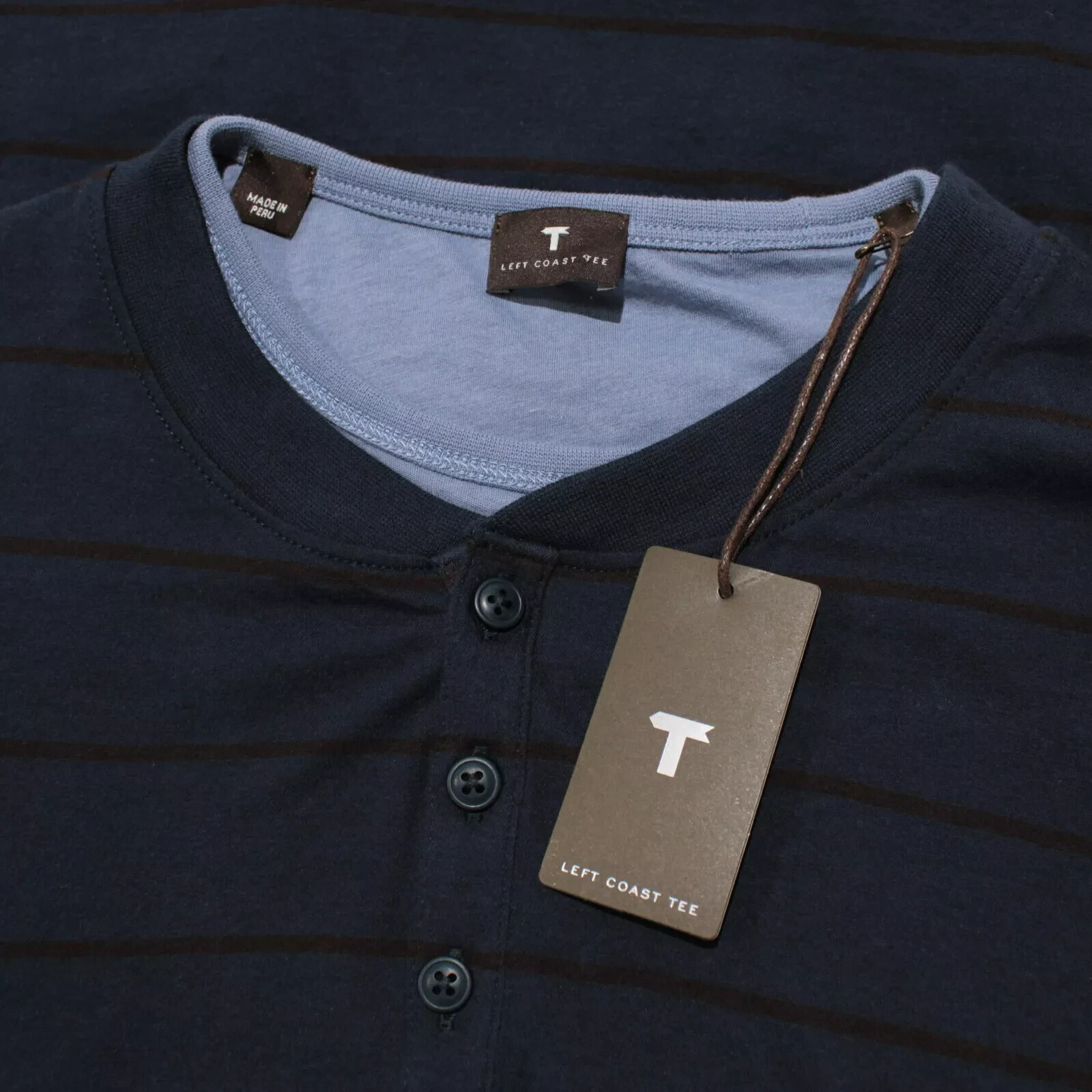 Left Coast Tee NWD Long Sleeve Reversible Henley T-Shirt Size M in Blue Cotton