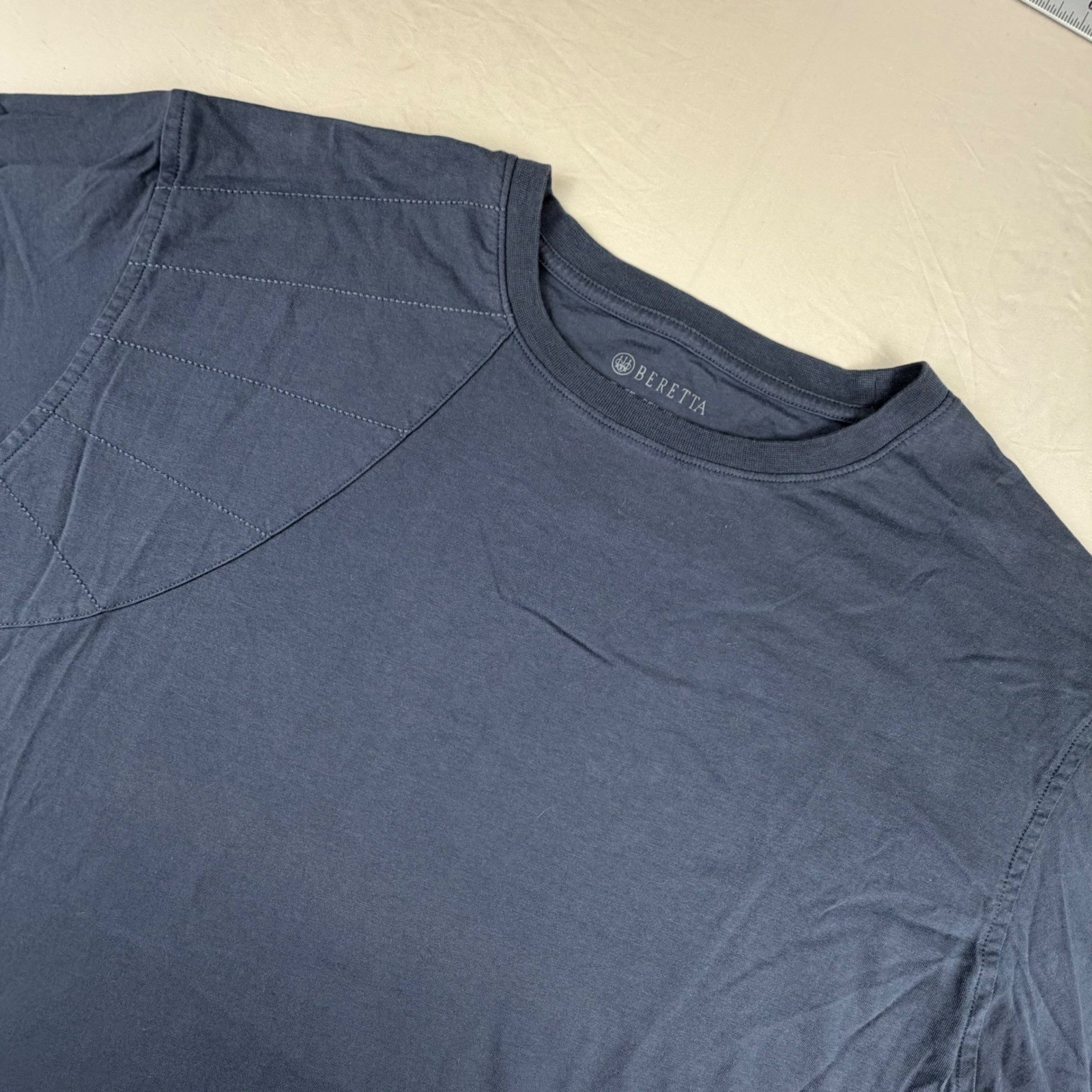 Beretta Shooting T-Shirt Mens XL Blue Solid Cotton Quilted Shoulder Patch