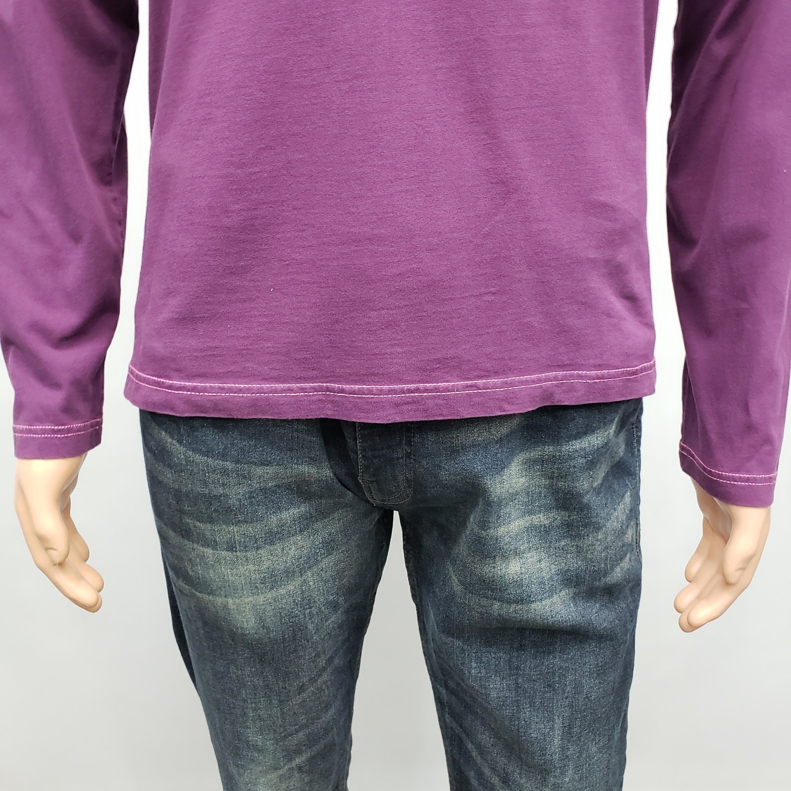 CLUB MONACO Long Sleeve T-shirt Tee Size S Crew Neck Purple Contrast Trim