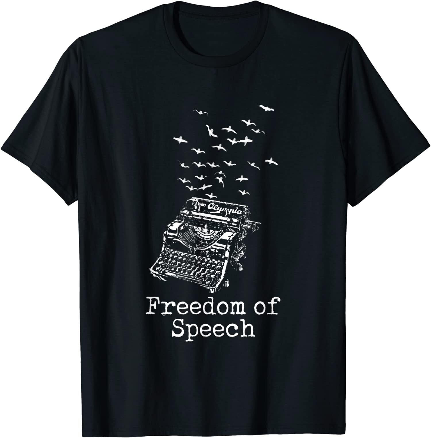 New Limited White Vintage Typewriter Bird Flock Freedom Of Speech T-Shirt