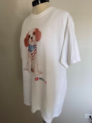 YAZBEK Vintage white top, American flag and Spca dog size L 100% cotton