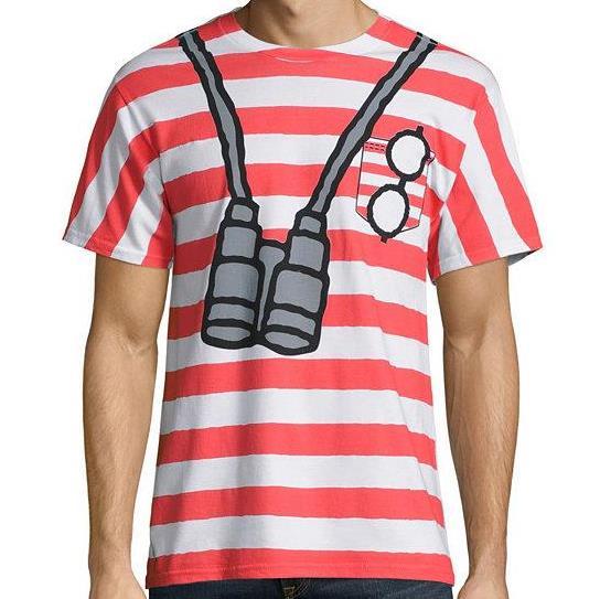 New Where&rsquo;s Waldo Mens Adult Unisex S-M-L-XL-2XL Striped Cosplay Costume Shirt