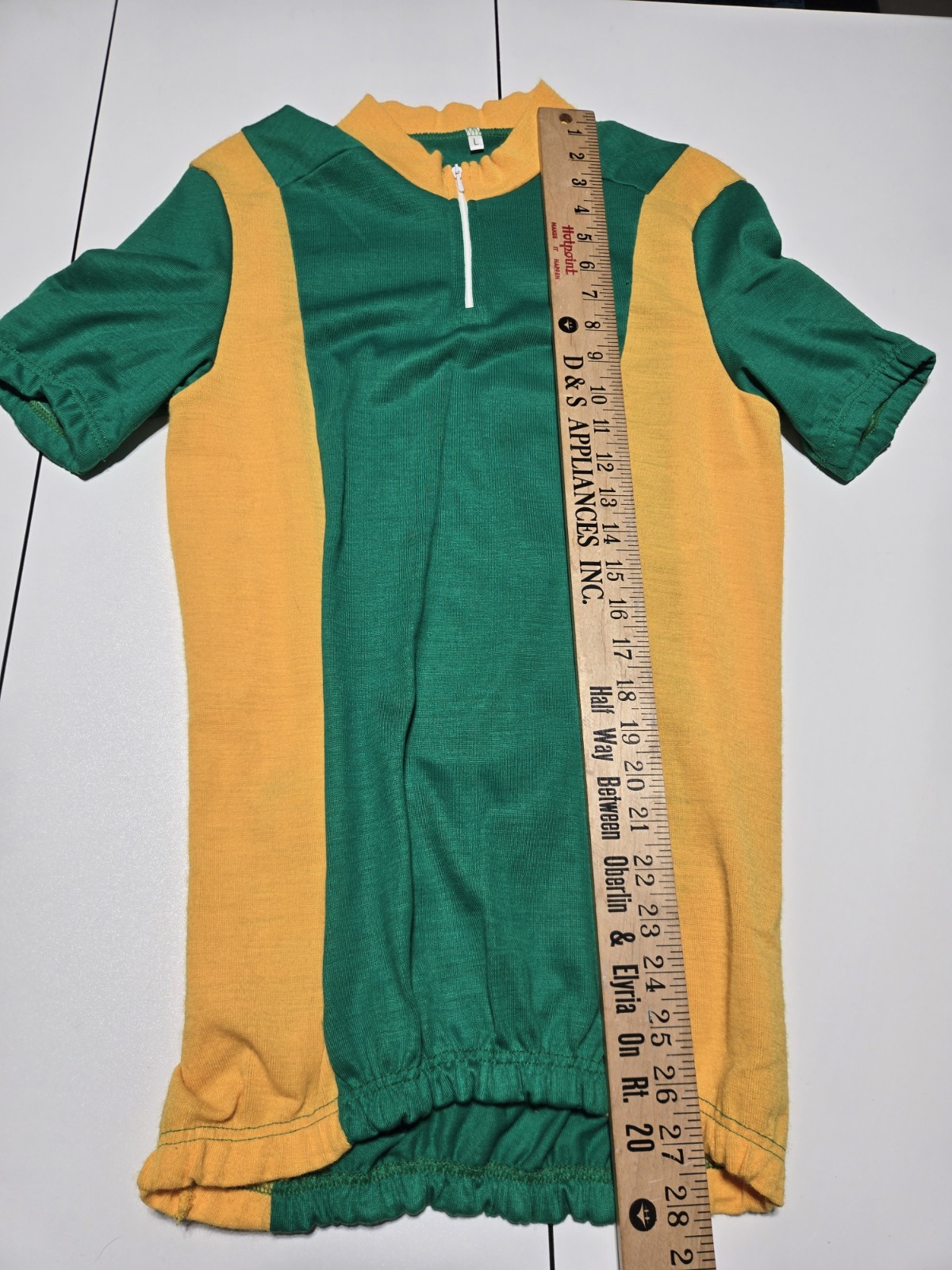 Vintage 80s L Green Yellow CYCLING RACING JERSEY SHIRT Made In Italy Acrylic
