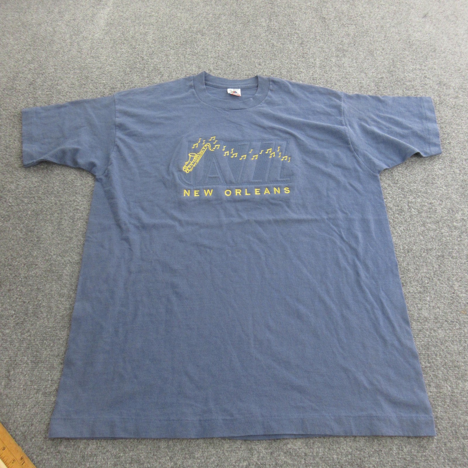 Vintage New Orleans Jazz Shirt Mens XL Blue Fruit Of The Loom Made USA 90s