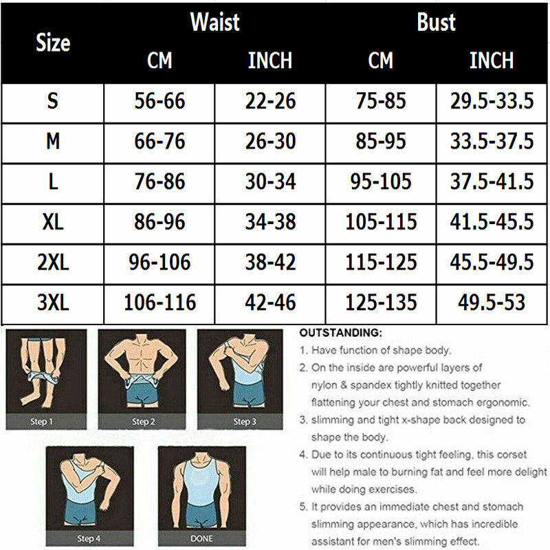Mens Slimming Vest Abs Abdomen Compression Shirt Workout Tank Tops Body Shaper