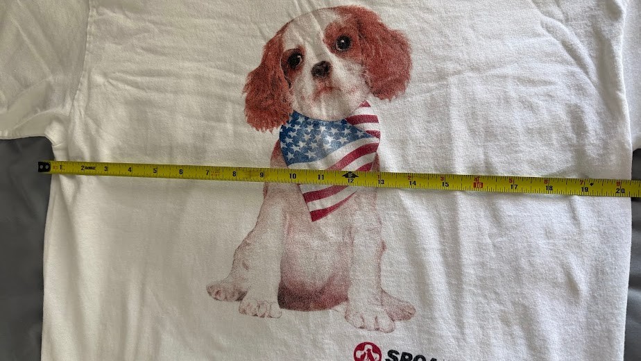 YAZBEK Vintage white top, American flag and Spca dog size L 100% cotton