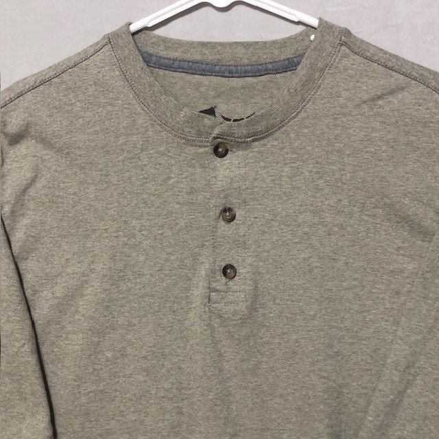 Hanes Beefy-T Long Sleeve Henley Mens M Pebblestone Heather Tan