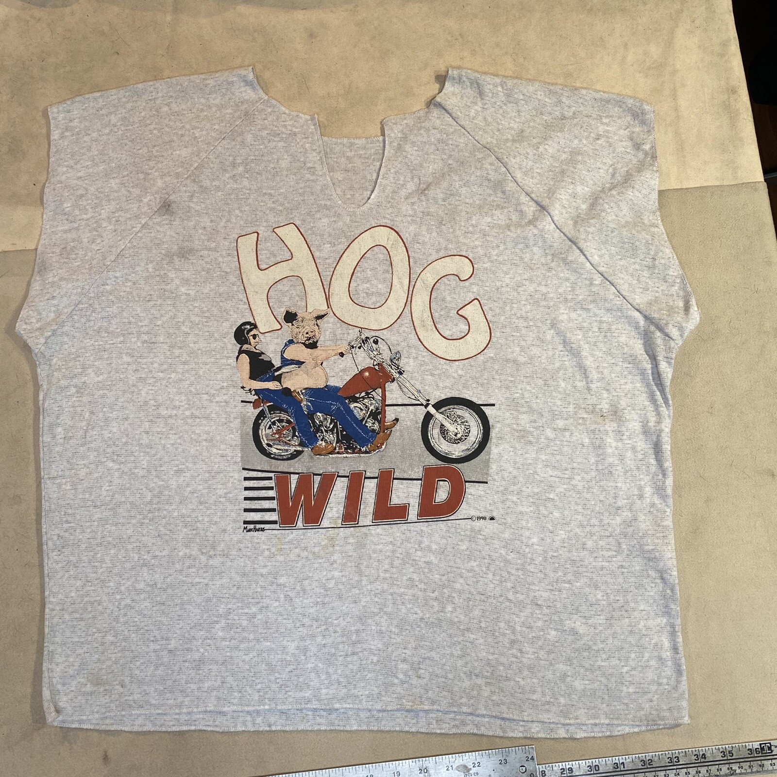 vintage hog wild oversized t-shirt sleveless v neck 1990 knucklehead 50-50 USA