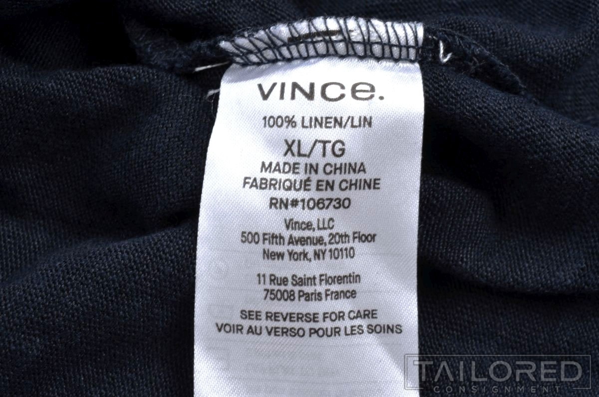 VINCE Solid Blue 100% LINEN Mens Luxury Mens T-Shirt – XL
