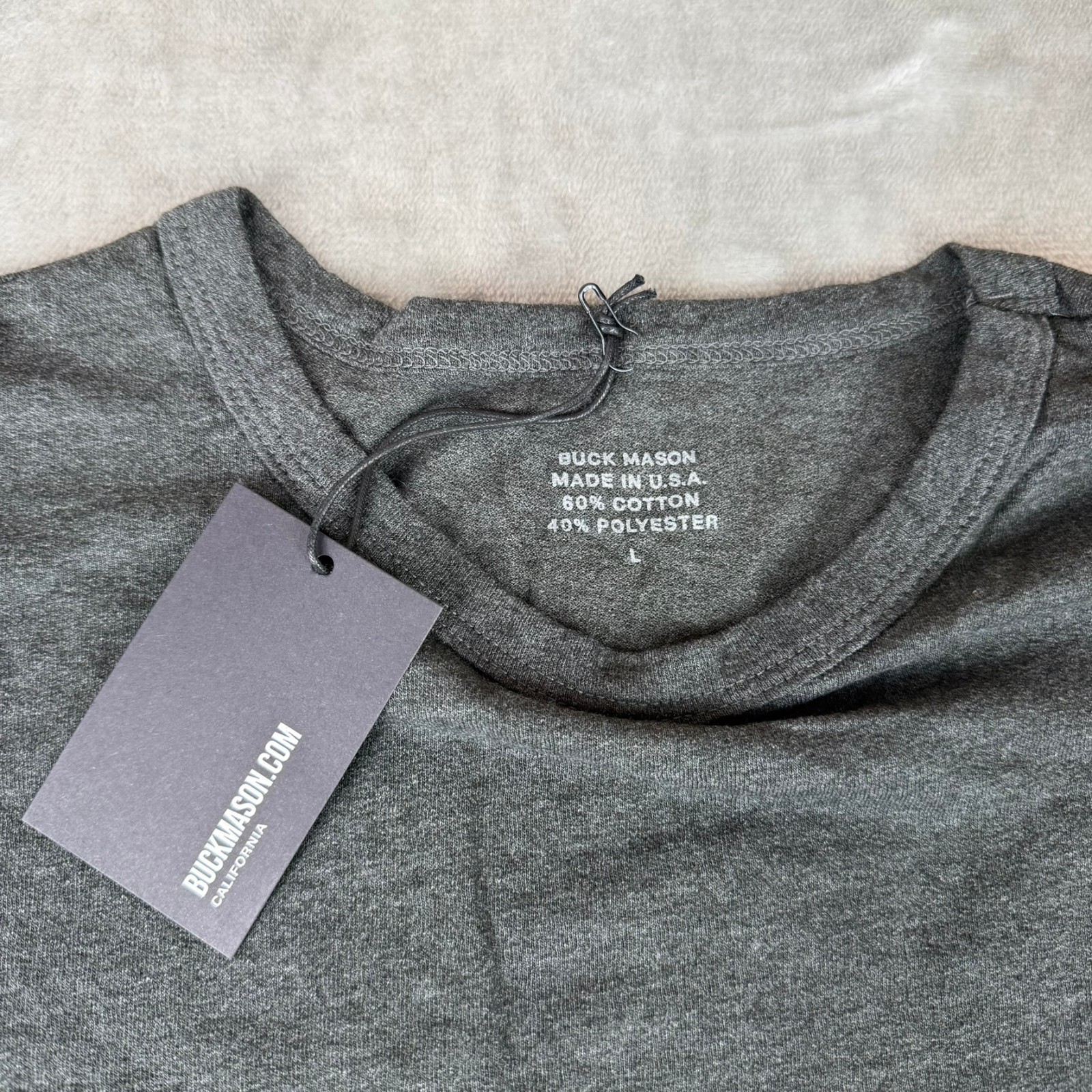 Buck Mason Trail Traverse Curved Hem T-Shirt Mens Large Carbon Black USA $45 NWT