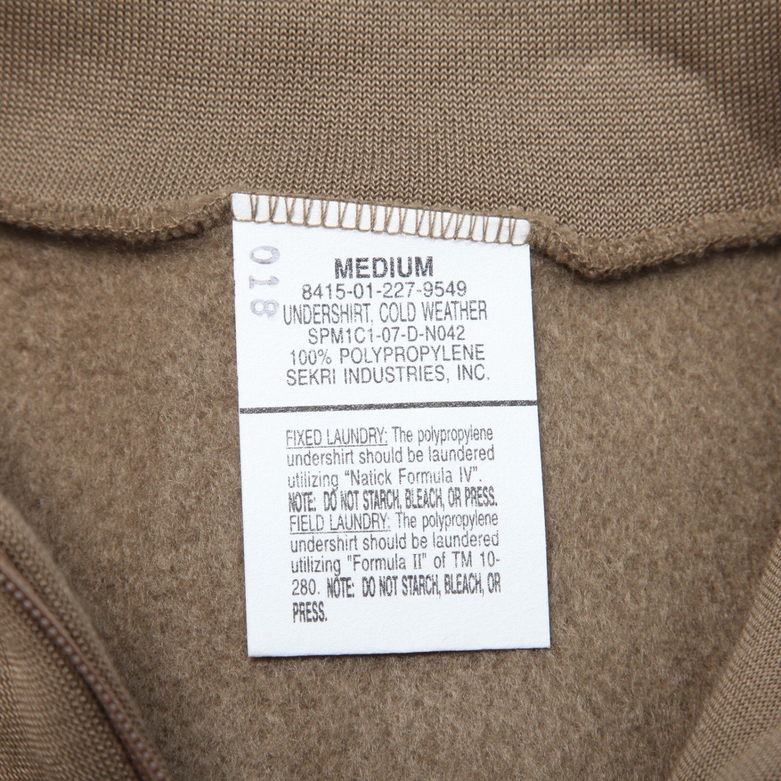 Sekri Industries Cold Weather Undershirt Men Medium Brown 1/4 Zip Fleece Lined
