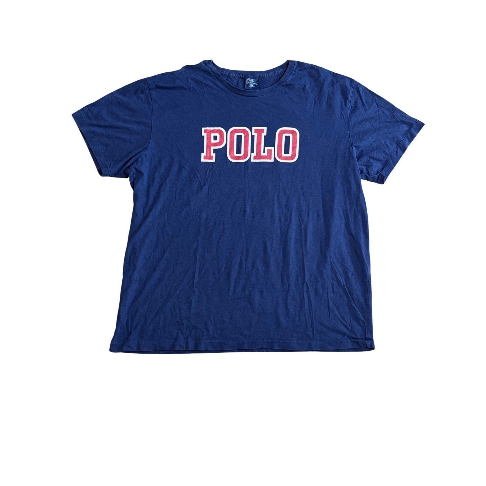 Polo Ralph Lauren Mens XL Navy Blue Red Graphic Spellout Cotton T-Shirt Tee